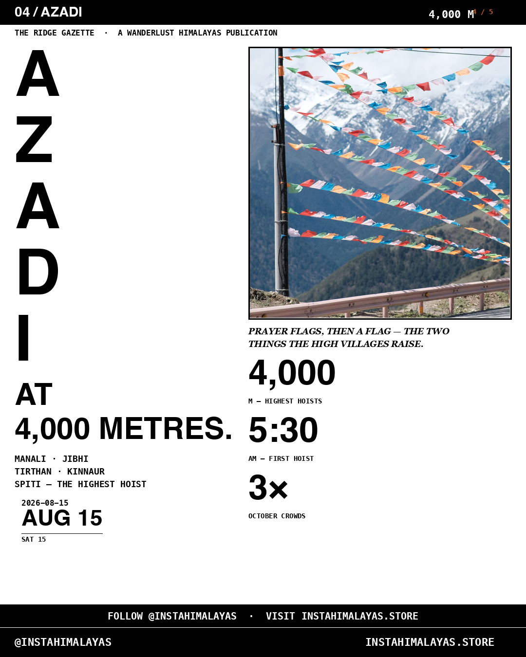 AZADI at 4000 metres — prayer flags and the national flag in the high villages