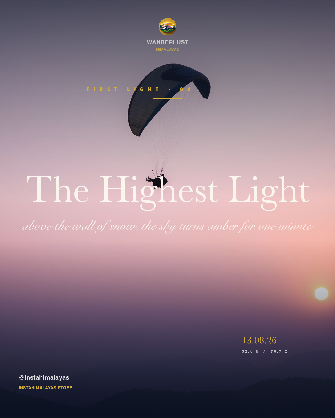 Slot 2 — the quiet frame. The quiet frame — Bir Billing at dusk, canopy over the ridge.