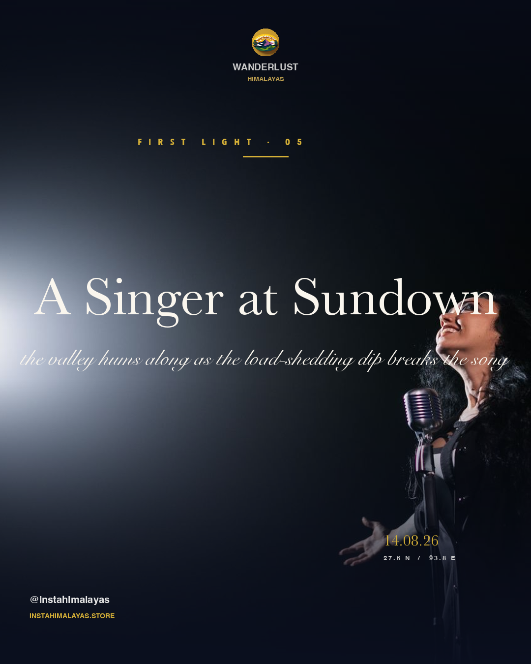 Slot 2 — the quiet frame. The quiet frame — a singer at sundown in Ziro.